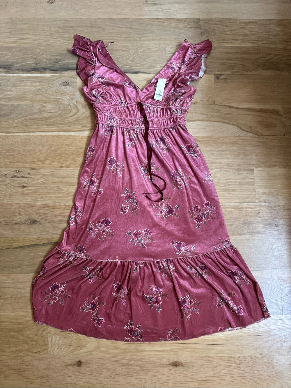 Francesca’s Rose Pink Velvet Floral Maxi Dress – Size M – NWT
